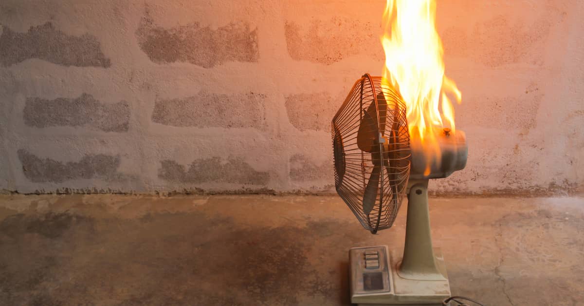A defective fan bursts into flames | Colling Gilbert Wright and Carter