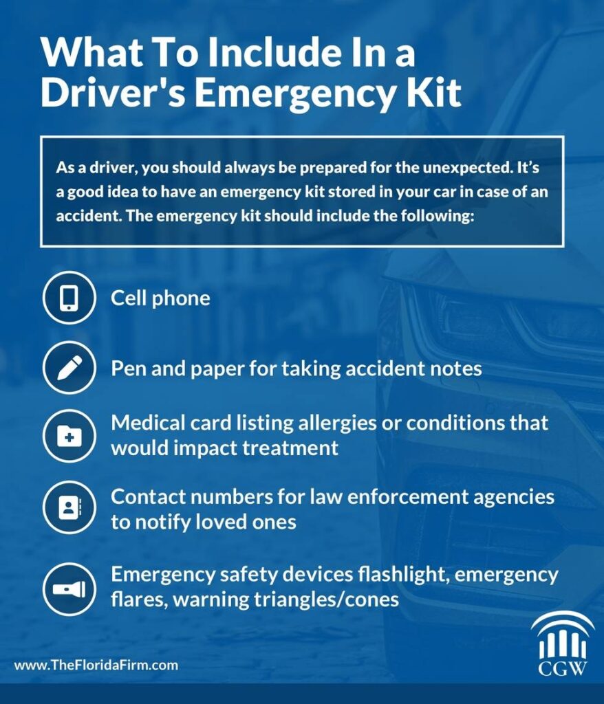 what to include in a driver's emergency kit car accident lawyer