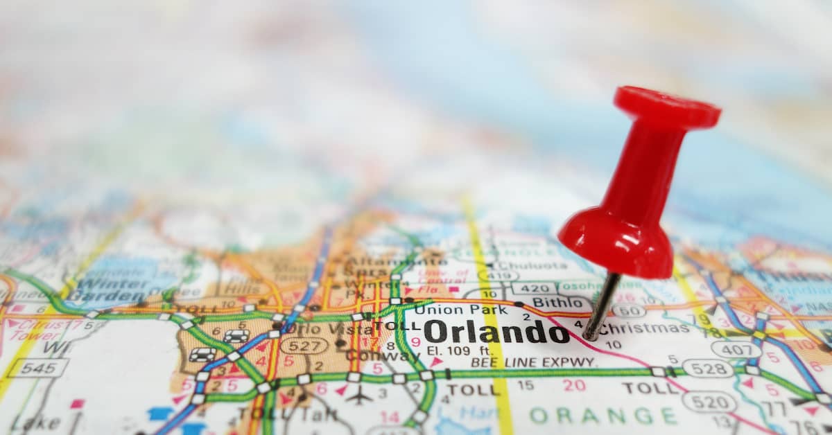 Map with a pin in Orlando, Florida. | Colling Gilbert Wright
