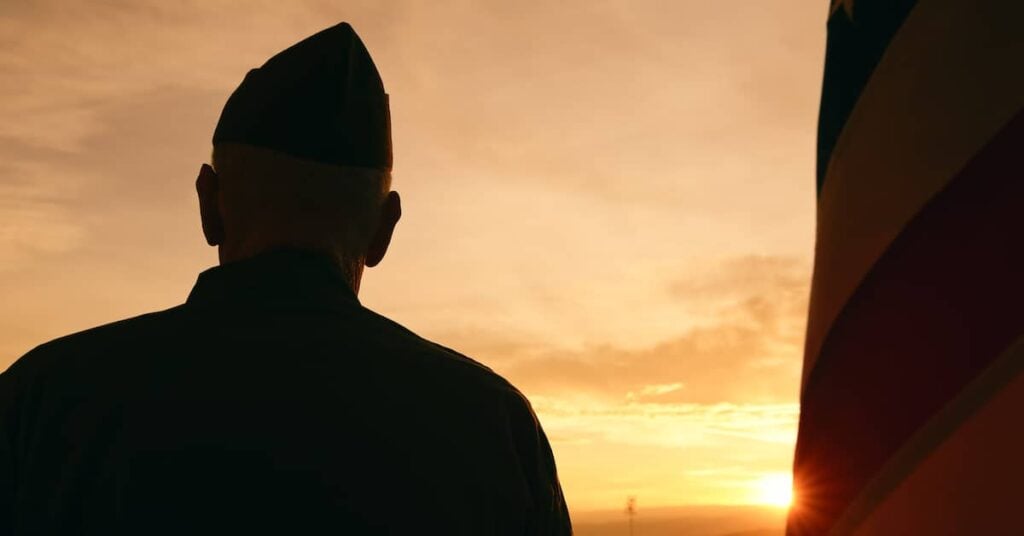 Veteran watches the sunset. | Colling Gilbert Wright